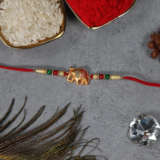 Kids Rakhi Combo With Elephant Smiley Rakhi Choco Beats Tilak Coin Card
