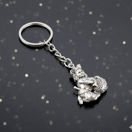 Premium Silver-finish Metal Bal Krishna Eating Makhan Keychain (1 Pc)