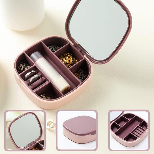 Plastic Jewelry Storage Box With Built-in Mirror Multi-section (1 Pc)