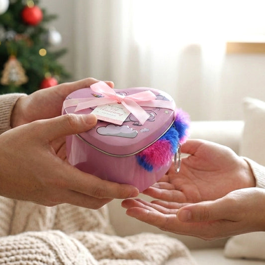 Heart Shape Gift Box Plush Keychain (2 Pc)