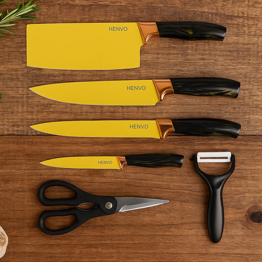 6 Pcs Professional Kitchen Knife Set With Chef Knives Cleaver Peeler Scissors