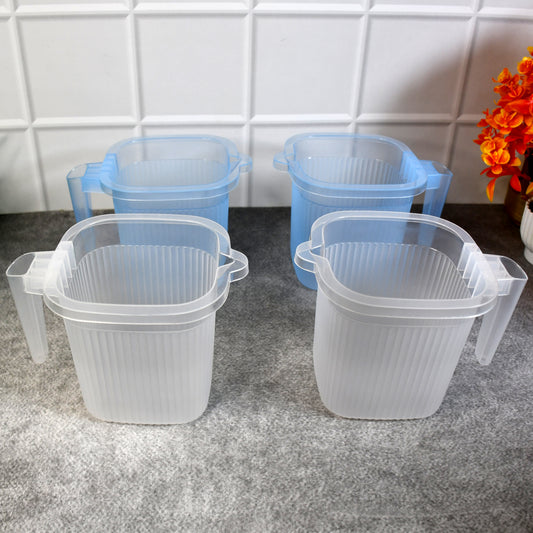 Plastic Transparent Bathroom Water Mug (4 Pc Mix Colour 1000 Ml)