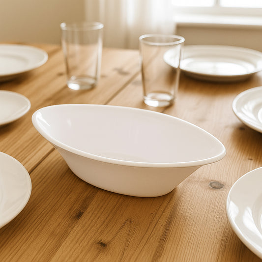 Plastic Marin Serving Bowl Elegant Oval Deep Bowl (1 Pc White)