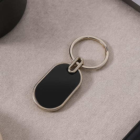 Elegant Black Silver Oval Metal Keychain (1 Pc)