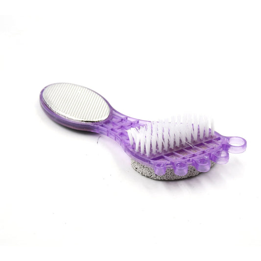 6993 4 In 1 Pedicure Tool For Rough Dry Feet Dual-sided With Pumice Stone Soft Brush Steel Scrubber Emery File Softens Hard Foot Corns Calluses Cleanses Smoothens Dull Feet