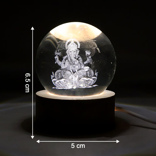 Ganpati 3d Crystal Ball Lamps With Wood Base