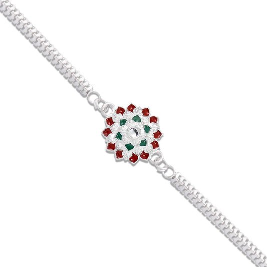Silver Flower Design Rakhi