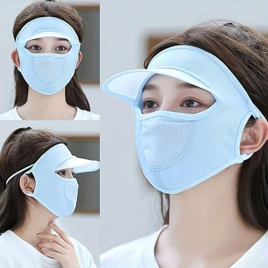 Womens Full Face Uv Protection Cap With Built-in Mask And Wide Brim Visor Breathable (1 Pc)