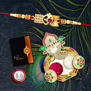 Rakhi For Brother Set Of 1 With Dish Silver Coin  Greeting Card Rakhi For Brother And Bhabhi Rakhi With Gift For Brother Rakhi For Kids Rakhi Set Rakhi Combo (K1_412_aa3) thumbnail 1