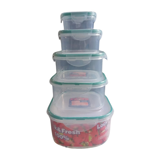 Kitchen Storage Containers Set ? Fridge Storage, Plastic Organizer, Snap-Seal Lunch Box (5 Pcs Set)
