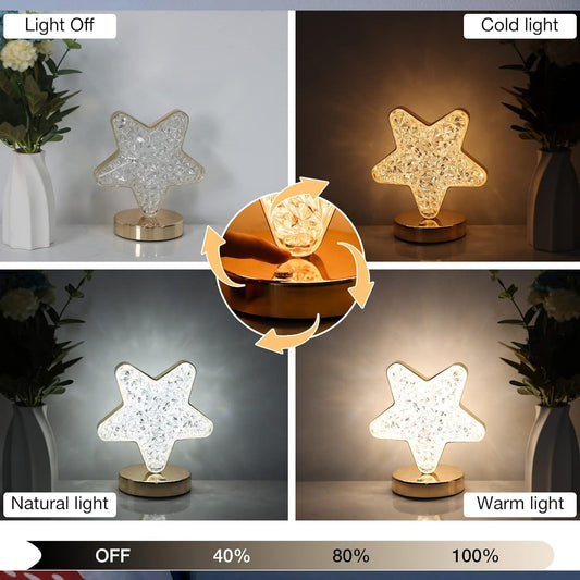 Star Crystal Diamond Touch Lamp ? USB Rechargeable, 3-Way Dimmable