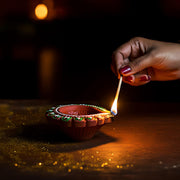 Decorative Hand Painted Clay Puja Diya For Diwali Handmade Diya (6 Pcs Set) thumbnail 2