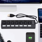 6994 Usb Splitter Multi Port Usb 2.0 Hub 7 Port With Independent Onoff Switch And Led Indicators Usb A Port Data Hub Suitable For Pc Computer Keyboard Laptop Mobile Hdd Flash Drive Camera Etc thumbnail 3