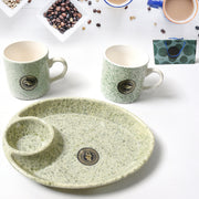 8227 Alpino Ceramic Tea  Cups Set With Plastic Serving 2 Compartment Platter Milk Cup  Mug Coffee Cup Tea Cup Bpa Free Food Grade Or Outdoor For Household Gift For Birthday (3 Pcs Set) thumbnail 1