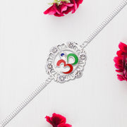 Silver Om Rakhi With Stone Embellishments thumbnail 1