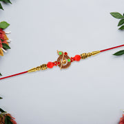 Red Beaded Rakhi With Krishna Symbol thumbnail 2
