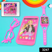 3247 Barbiee Phone Watch And Glasses Set For Girls Beautiful Barbie Musical Phone Abs Plastic Toy Battery Operated Barbie Glass  Musical Mobile Phone   Toddler  Toy Phone For Kids  Calling Toy Phone (3 Pcs Set Battery Not Included) thumbnail 7