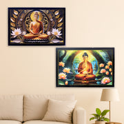 Decorative Lord Buddha Wall Painting With Wooden Frame Mix Design 45x30 Cm Approx (1 Pc) thumbnail 6