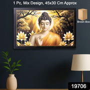 Decorative Lord Buddha Wall Painting With Wooden Frame Mix Design 45x30 Cm Approx (1 Pc) thumbnail 7