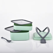 2860 Green Double-layer Portable Lunch Box Stackable With Carrying Handle And Spoon Lunch Box thumbnail 3