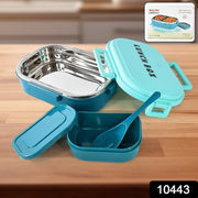 3 In 1 Spicy Bite Stainless Steel Lunch Box With Plastic Small Box  Spoon (1 Set) thumbnail 7