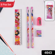 4643 Mix Design Cartoon Wooden Pencil Set Stationary Set 5 In 1 Items Educational Item For School Going Kids Stationary Set For Girls Boysstationary For Schoolgift Pack For Girls Kidsbirthday Gift Kids (5 Pc Set ) thumbnail 1