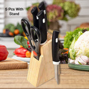 Kitchen Knife Set With Wooden Block And Scissors (5 Pcs Black) thumbnail 1