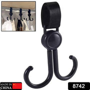 8742 Multi-purpose Strong Pushchair Hook Clip Baby Carriage Hook 360degree Rotating Black Stroller Clip For Hanging Bag Baby Carriage Hook For Cars Wheelchairs Walking Aids Bicycles Shopping Trolley Bicycles (1 Pc) thumbnail 6