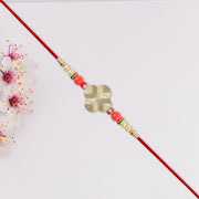 Rakhi With Multicolor Beads  Silver Accents On Red Thread thumbnail 1