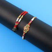 Elegant Bhabhi Lumba Rakhi With Butterfly Design Beaded Tassels  Pink Stone Work thumbnail 1