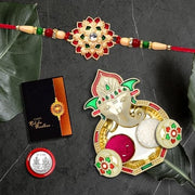 Rakhi For Brother Set Of 1 With Dish Silver Coin  Greeting Card Rakhi For Brother And Bhabhi Rakhi With Gift For Brother Rakhi For Kids Rakhi Set Rakhi Combo (K1_501_aa3) thumbnail 1