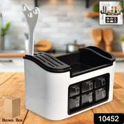 Multifunctional Kitchen Storage Organizer Rack With 6 Spice Containers Knife  Spoon Holder And Top Shelf thumbnail 6
