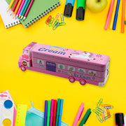 4568  Double Decker Magic Ice Cream Truck Compass Multi Level Metal Truck Compass Pencil Case With Movable Wheels  Sharpener thumbnail 1