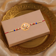 Elegant Meenakari Floral Rakhi With Colorful Beads  Golden Detailing thumbnail 1