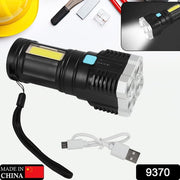 9370 Multifunctional Strong 4 Led Torch Light Portable Rechargeable Flashlight Long Distance Beam Range 800 Lumens Cob Light 4 Mode Emergency For Hiking Walking Camping (4 Led Torch) thumbnail 7