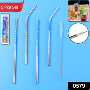 579 Set Of 4 Stainless Steel Straws  Brush (2 Straight Straws 2 Bent Straws 1 Brush) thumbnail 7