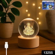 Ganpati 3d Crystal Ball Lamps With Wood Base thumbnail 7