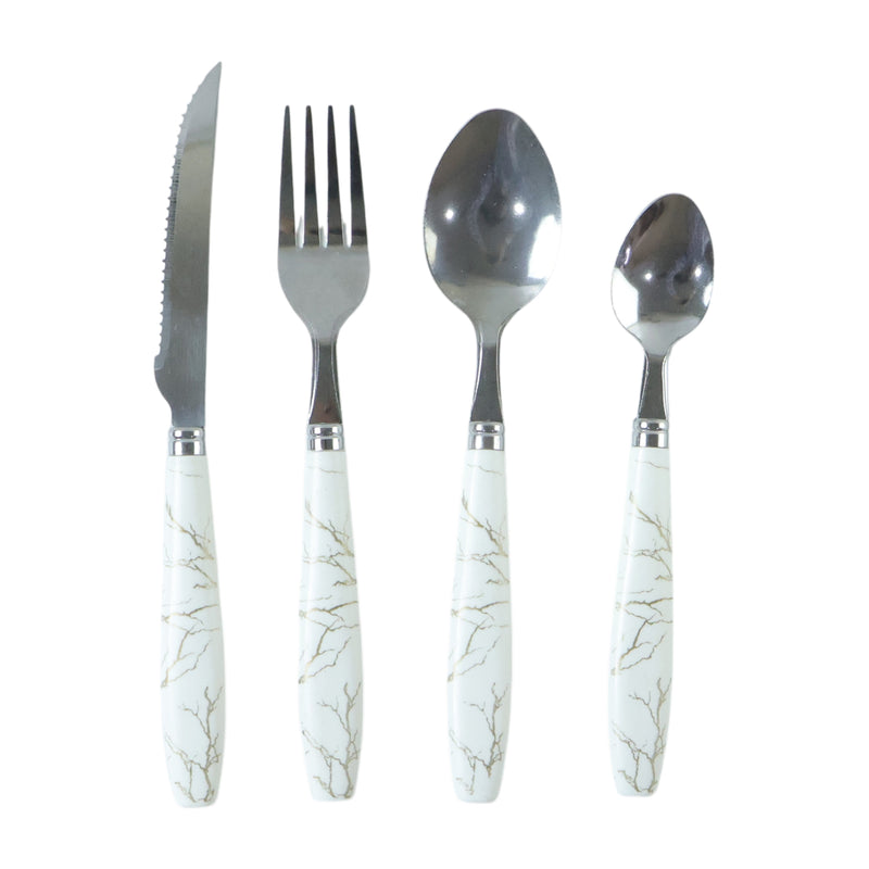 Stainless Steel Cutlery Set With Marble Design Handle (4 Pc  Set)