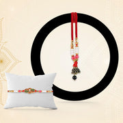 Elegant Bhabhi Lumba Rakhi With Butterfly Design Beaded Tassels  Pink Stone Work thumbnail 3