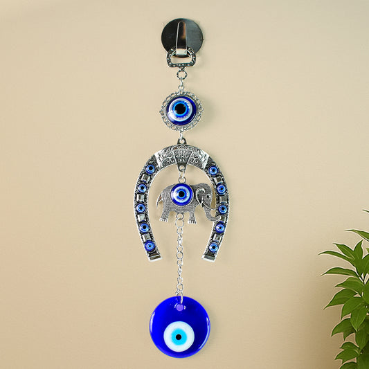 Decorative Evil Eye Hanging With Elephant And Horseshoe Motif  Wind Chime (1 Pc)