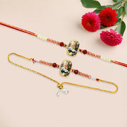 Elegant Swan Design Bhaiya Bhabhi Rakhi Set  Premium Printed Tile Rakhi With Crystal Beads  Adjustable Bracelet thumbnail 4