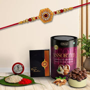 Silver Plated Unique Round Design Rakhi With Chocolate Combo-thali Roli Chawal Greeting Cards thumbnail 1
