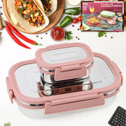 Premium Stainless Steel Leak Proof Air Tight Lunch Boxes (900ml+200ml Approx  2 Pc Set) thumbnail 1