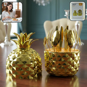 Stainless Steel Golden Cutlery Set With Pineapple Storage Stand (24 Pc Set) thumbnail 1