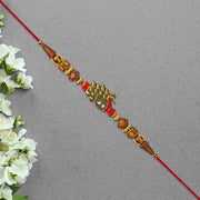 Antique Peacock Feather Rakhi With Beaded Thread thumbnail 3
