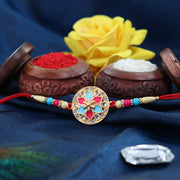 Round Floral Rakhi With Pink-blue Enamel And Beaded Thread thumbnail 3