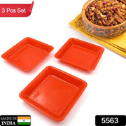 5563 Square Plastic Halwa Dinner Plate Snacks  Breakfast Restaurant Serving Trays Home School Coffee Hotel Kitchen Office (3 Pcs Set) thumbnail 7