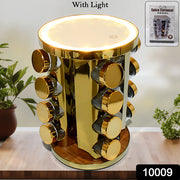 10009 Led Spice Rack Organizer Rotating Spice Rack With Free 16 Seasoning Jars Revolving Tower Organizer Stainless Steel For Kitchen Storage (Golden  16 Pc  Moq - 6 Pc) thumbnail 7