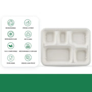 5-compartment Rectangle Lunch Compostable Bagasse Plate  10 Pcs Pack thumbnail 3