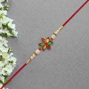 Multicolor Floral Rakhi With Pearl Beads And Red Thread  Festive Designer Bracelet For Raksha Bandhan thumbnail 1